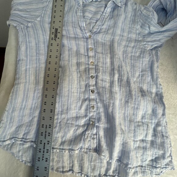 Sigrid Olsen Womens Blue & White Striped Linen Button-Up Shirt Large Long Sleeve - Picture 7 of 7